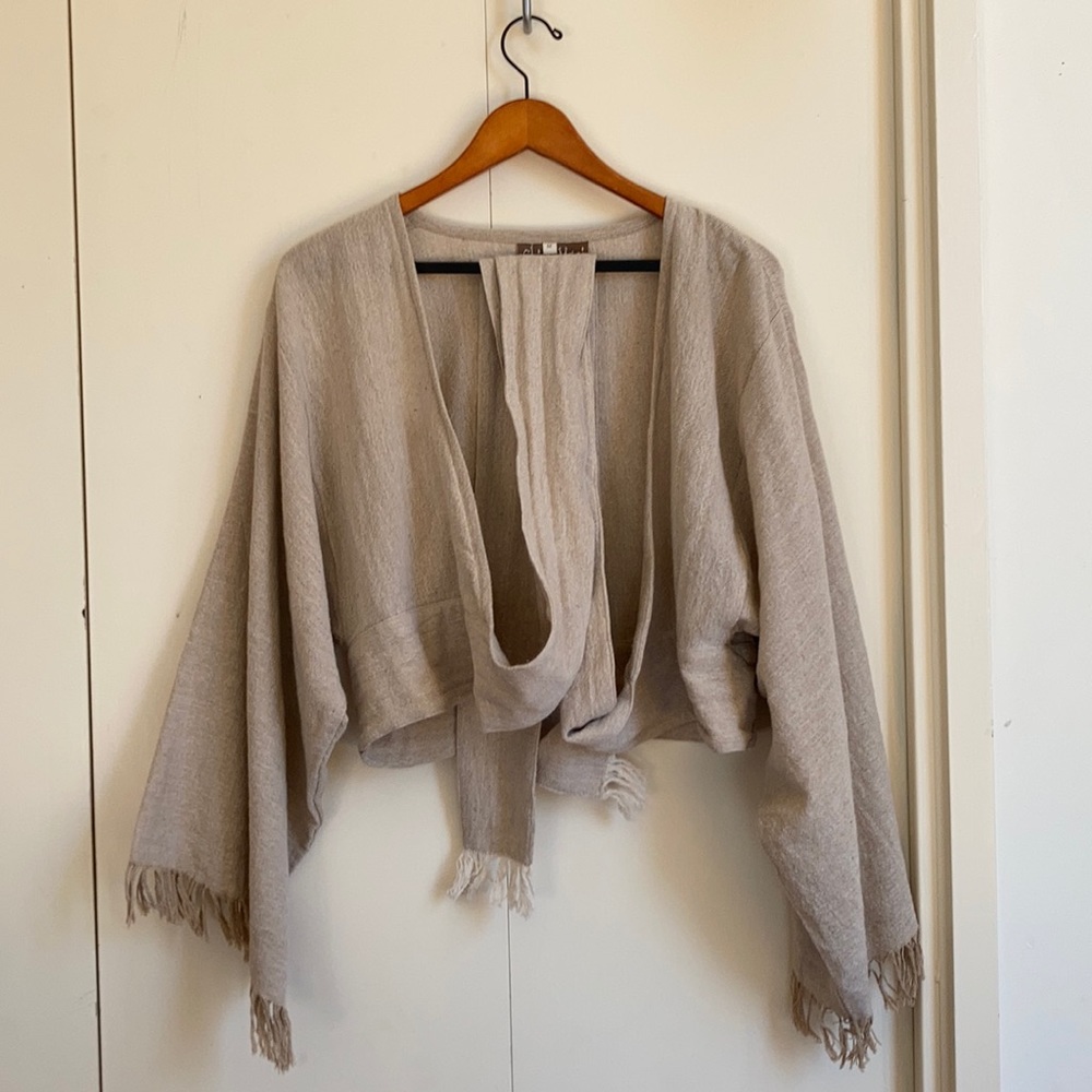 Raw cotton kimono style wrap top